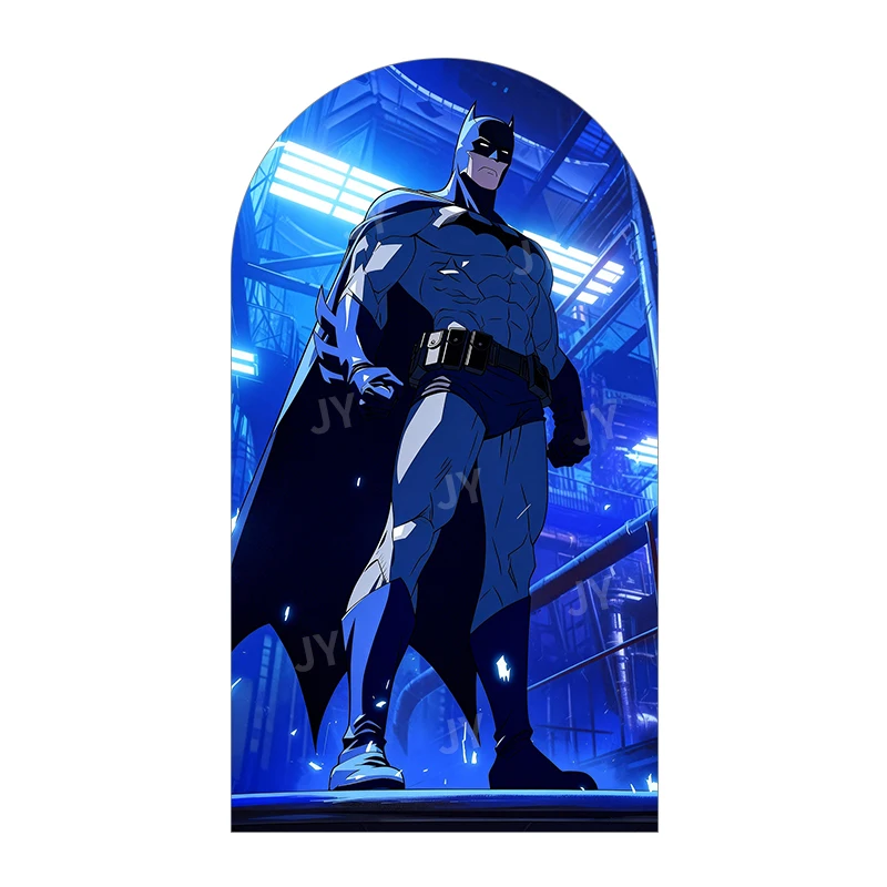 Batman Blue Moon Night Theme Arch Backdrop Cover Clock Tower Cartoon Background For Kids Birthday Baby Shower Party Decoration - Image 3