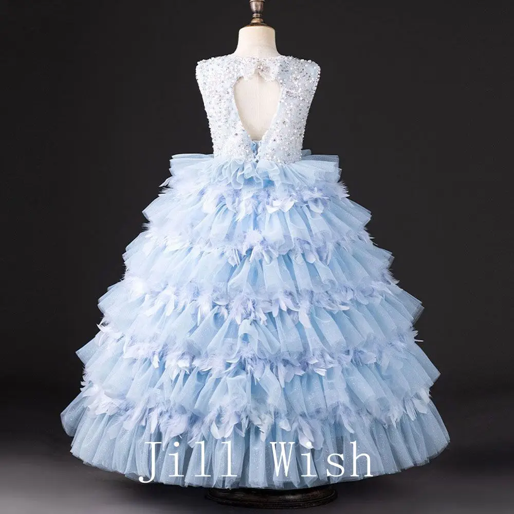 Jill Wish-Robe de soirée bleu clair élégante pour enfants, tenue de princesse dubaï, pour fête d'anniversaire, mariage, communion, J228, 2024