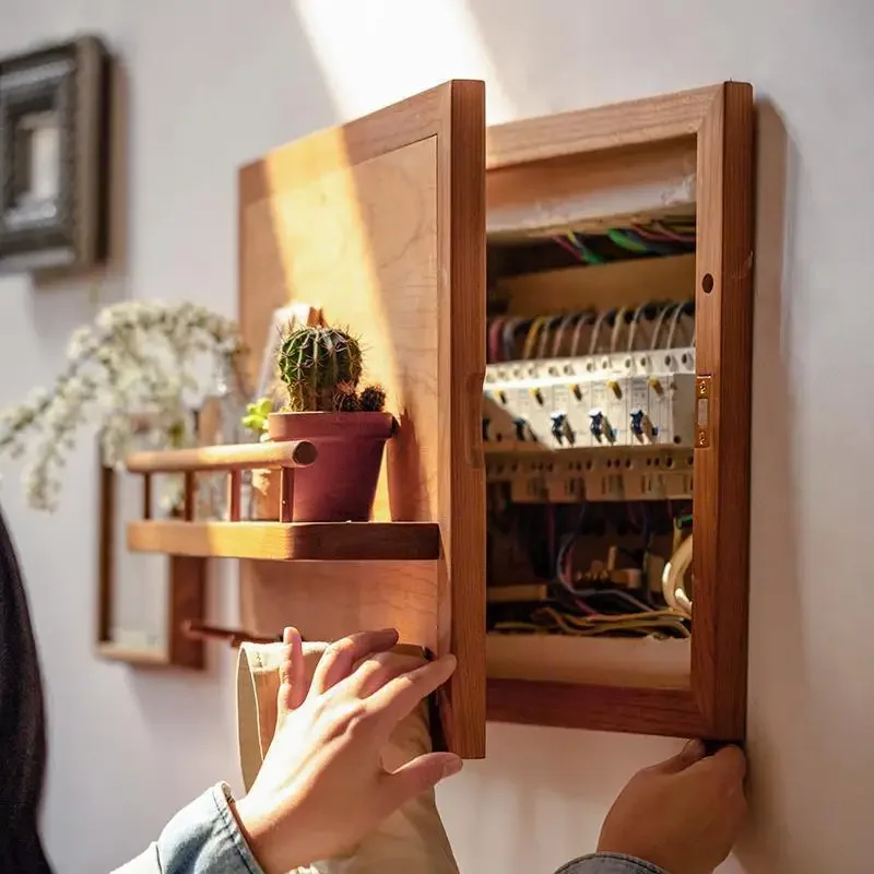 Creative black walnut meter box decoration cover Japanese storage distribution rack with hook