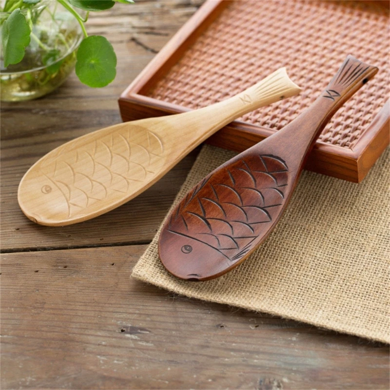 User friendly Wooden Fish Rice Scoops Heat Resistant Handle Kitchen Tool Unique Multipurpose Cooking Accessory