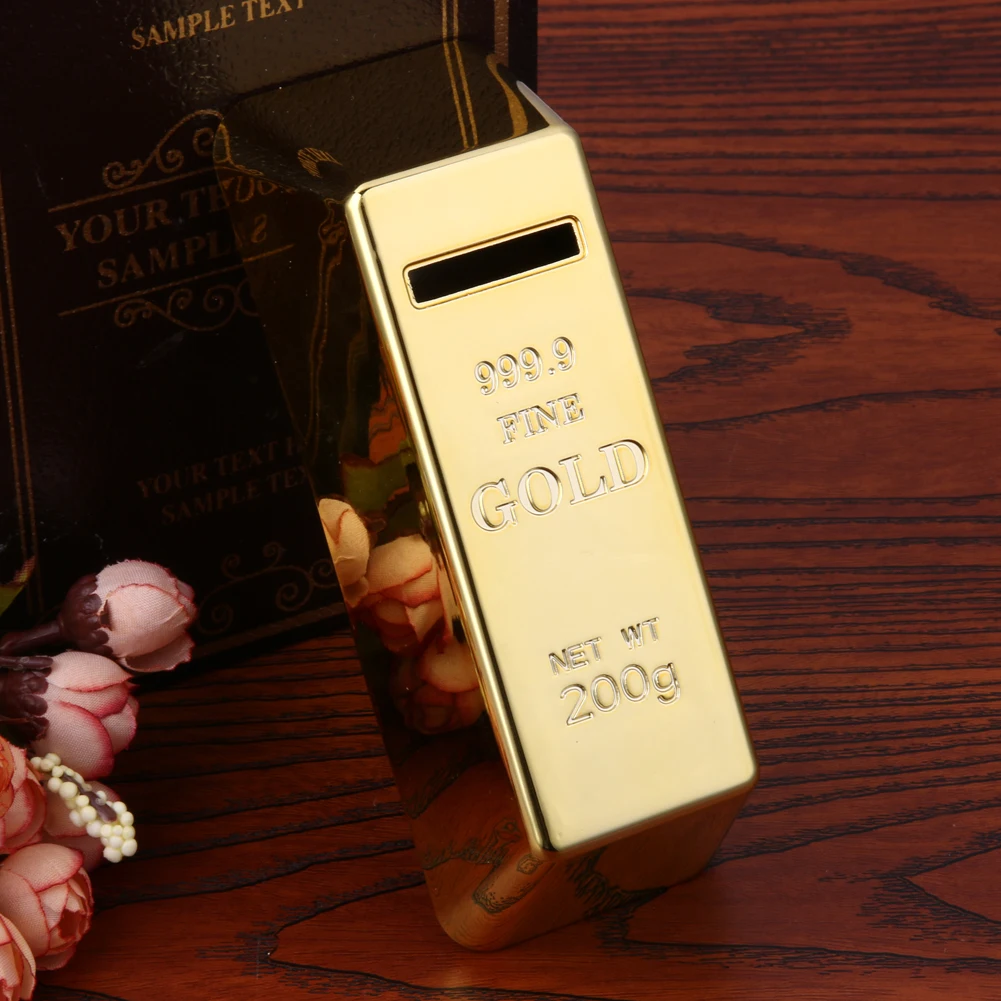 Gold Bullion Bar Piggy Bank Simulation Saving Money Box Creative Novelty صغير الحجم محمول للأطفال هدايا عيد ميلاد الأطفال