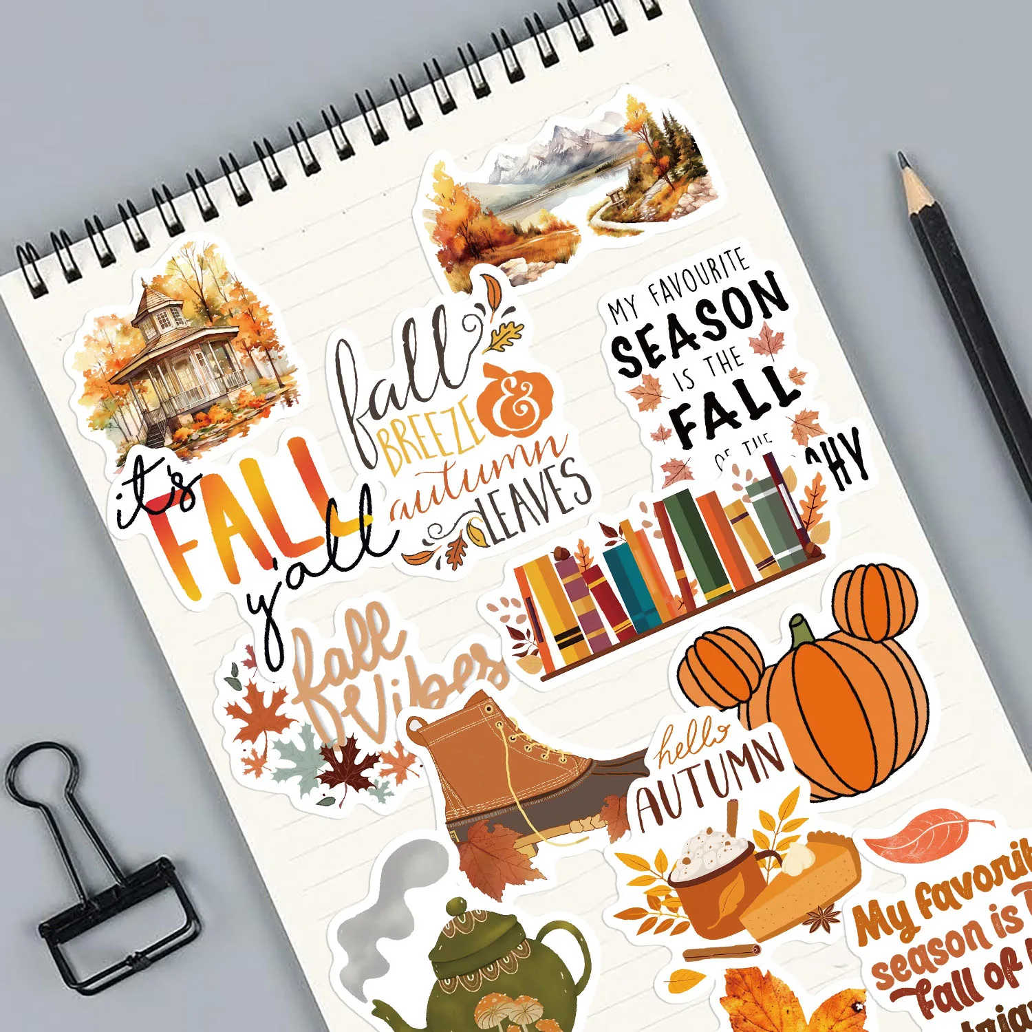 200Pcs Cute Watercolor Autumn Season Element Decoration Clipping Color PVC Stickers Aesthetic Stationery Kid Toy Learning Suppli