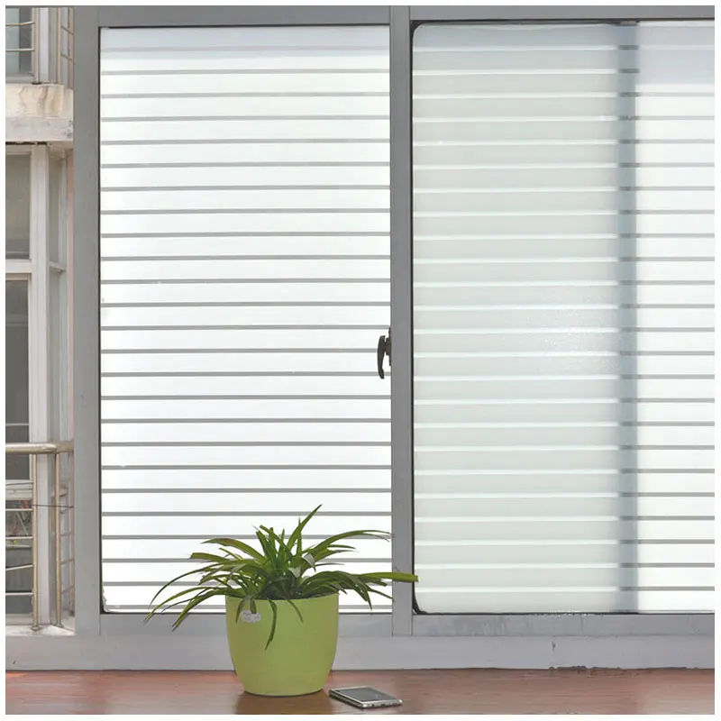Matte Frosted Window Film For Home Stripes Opaque Glass Window Privacy Film Heat Insulation Self Adhesive Glass Sticker