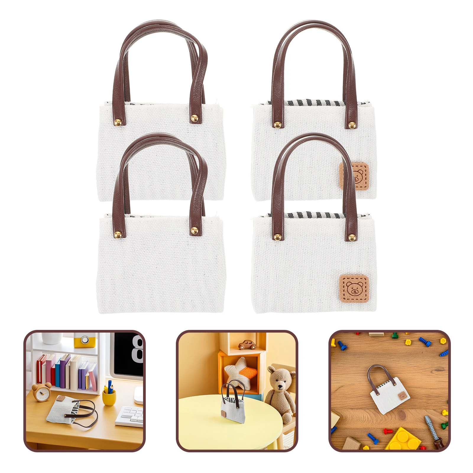 

4pcs Miniature Small Fabric Shoulder Bags Dollhouse Decoration Handbags Dress Up Supply 7Cmx5Cm Mini Canvas Bag Accessory