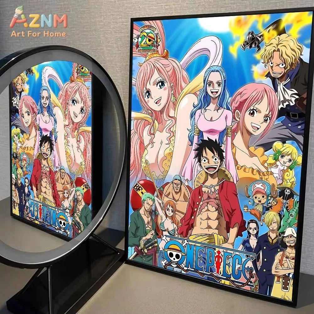 AZNM One Piece Anime Canvas Wall Art Gear 5 Nika Luffy Nami Brook Crocodile Nico Robin HD Print Frameless Painting Japanese Mang view 4