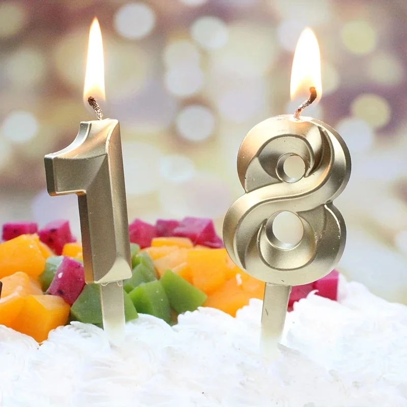 1Pc Birthday Cake Customized Golden Number Candle Birthday Party Gathering Decorative Candles Wedding Festival Celebration