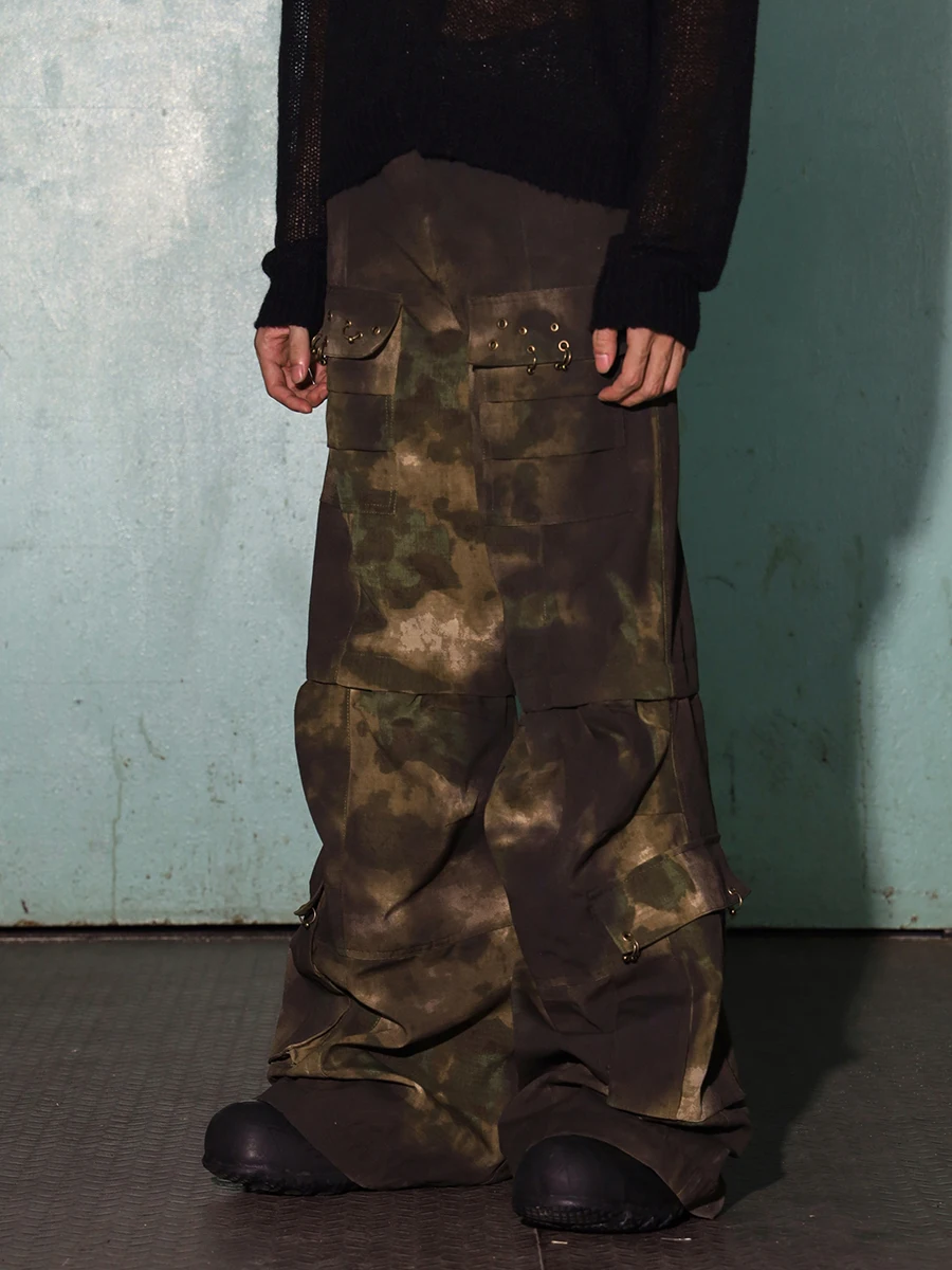 American Vintage Waste Air Wash To Do Old Dirty Dyed multi-pocket Loose Micro Camouflage Overalls