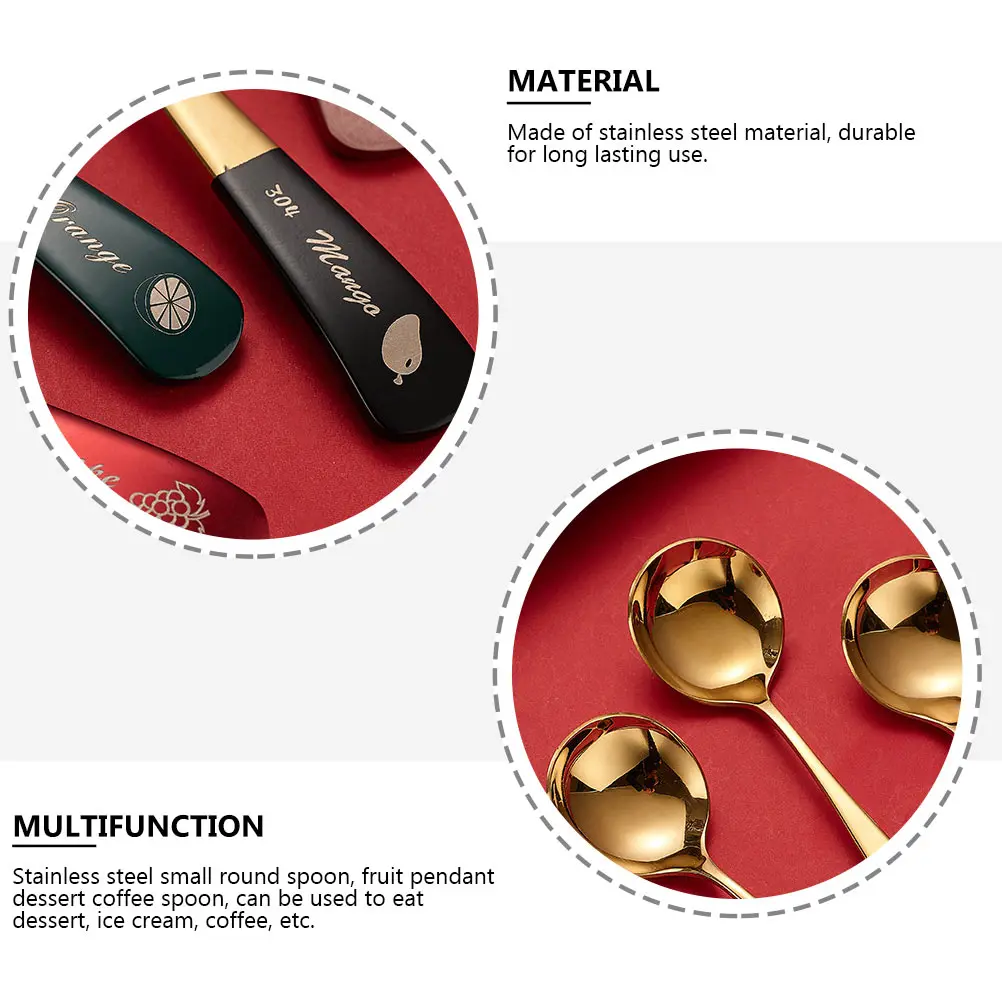 

4pcs Creative Fruit Spoons Stainless Steel Dessert Spoons For Coffee Tea Ice Cream Round Head Design Kitchen Mixing Use Useful