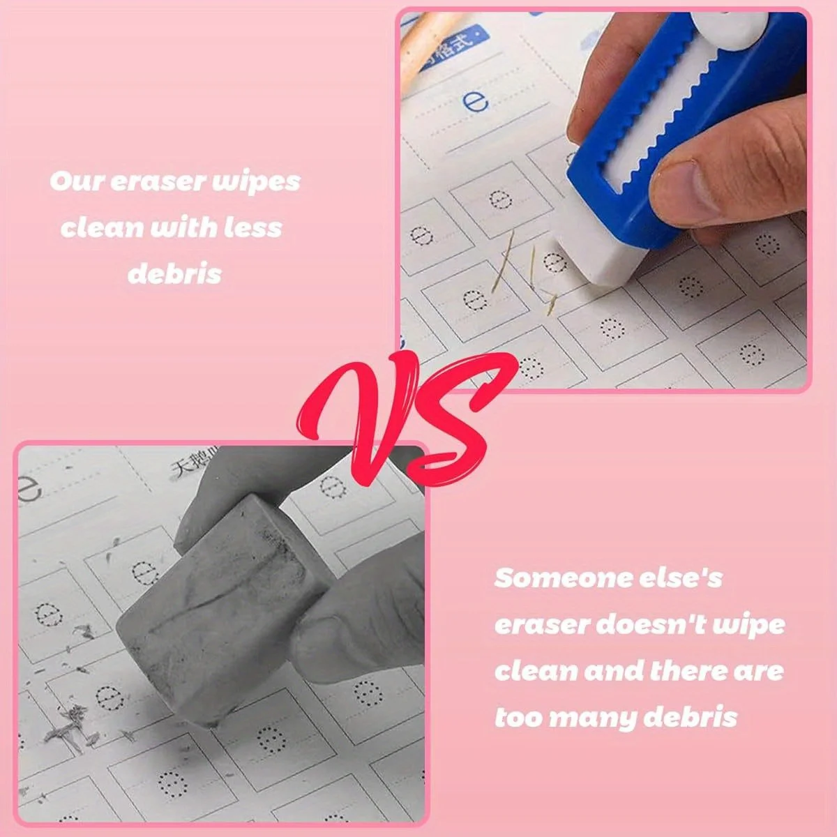 4-pack extendable pencil eraser set, made of soft rubber and PVC material, rectangular design, adjustable length