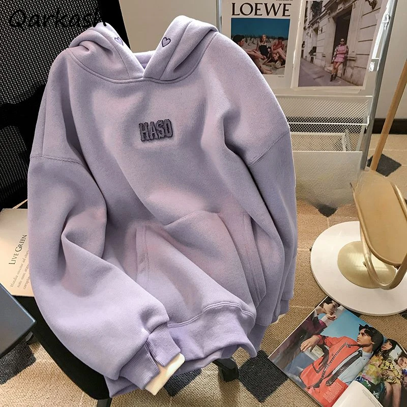 

Hoodies Women Sleeve Patchwork Letter Print Thick Preppy Style Cute Sweet Girls Retro Fashion Chic Streetwear All-match Warm