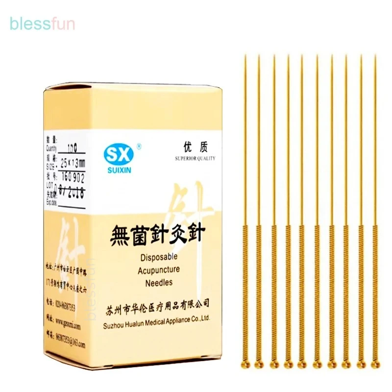 Gold Plated Acupressure Needles Reuse  Sterile Hyposensitivity Full Gilded Needle 100 Needle/Box