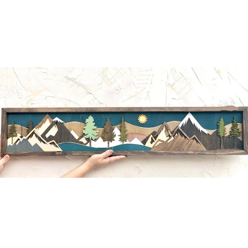 Top-Wood Mountain Wall Art Will Bring Gable Art Decoration Sunset Moon Scene Decoration