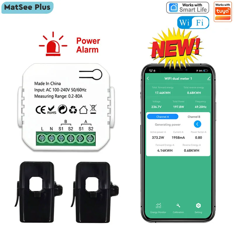 

Умный Wi-Fi счетчик энергии Smart Life, однофазный, с звуковым сигналом и оповещением о перегрузке, мониторинг через приложение, учет солнечной энергии, произведенной и потребляемой.