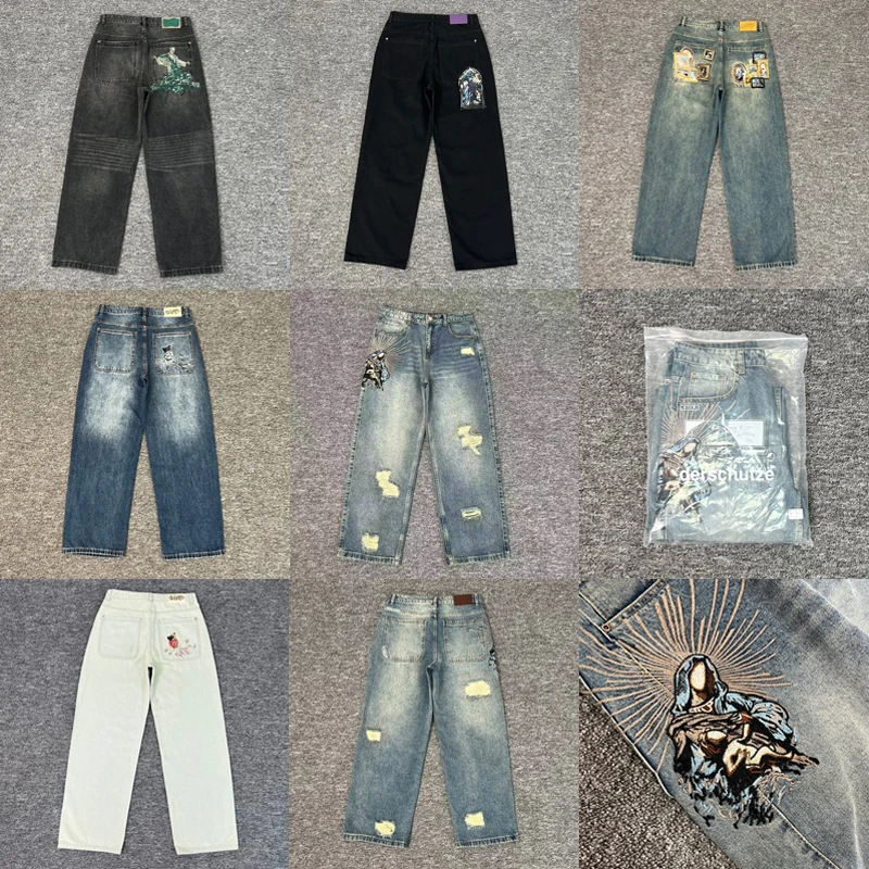 

Multi-style Derschutze Jeans Real Picture 25ss New Straight-leg Denim Pants Street Hip-hop Style Trendy New Men's Women's Jeans