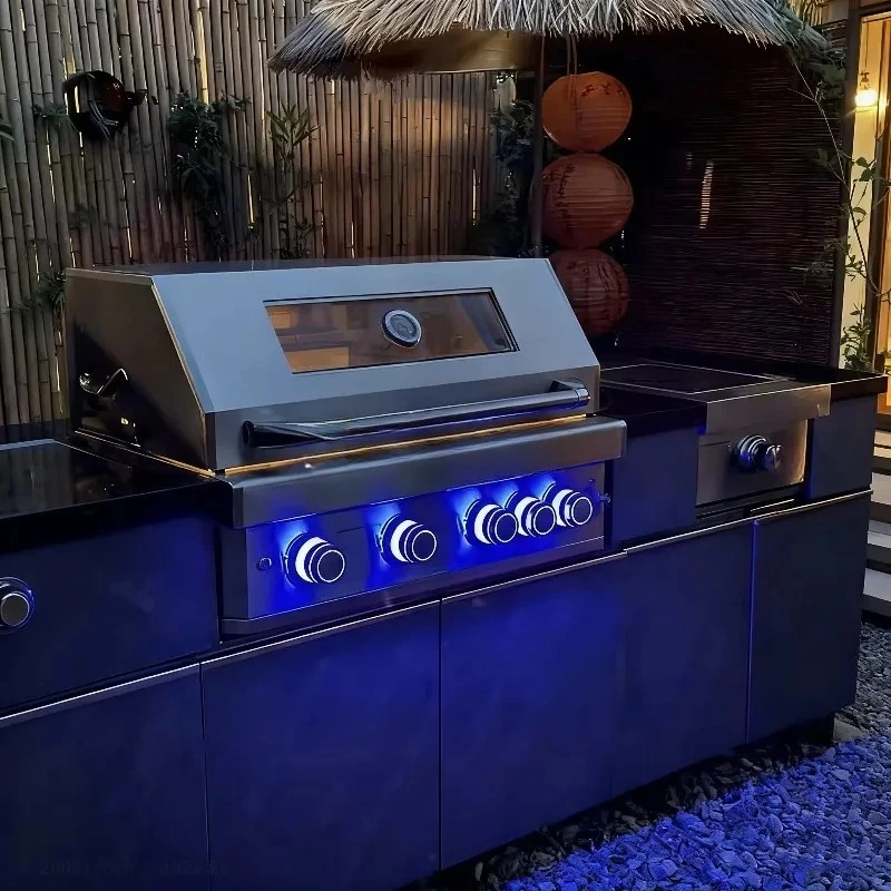 Built-in Modern Stainless Steel Gas Grill 4 Burners Flame Safety Device for Outdoor Kitchen Villa Patio Barbecue Station Outdoor