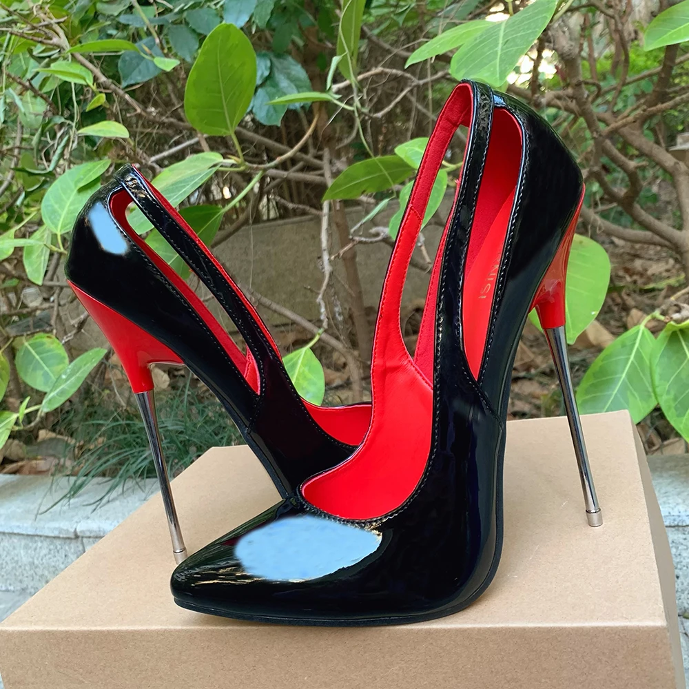 2024 Hot 16cm Pumps Extreme High Heels Shiny Black Sexy Fetish Stilettos Red Inside Drag Queen Model Man Unisex Customize Shoes