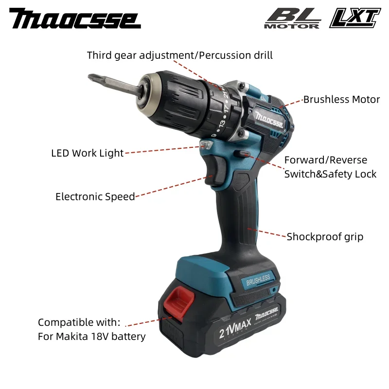 DDF487 brushless electric drill, suitable for five-rope impact drill of decoration team uses Suitable for Makita 18V battery