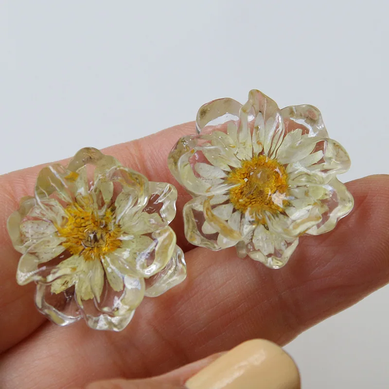 5pcs daisy dry flower transparent flower resin flower flatback cabochon accessories diy hand earrings headwear button material