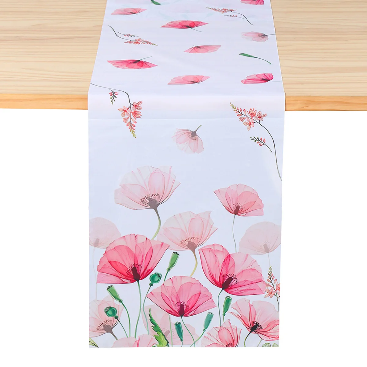 Brown Table Runner Poppy Floral Leaves Spring Seasonal Summer Kitchen Dining Table Decoration for Home Party Decor Table Flag
