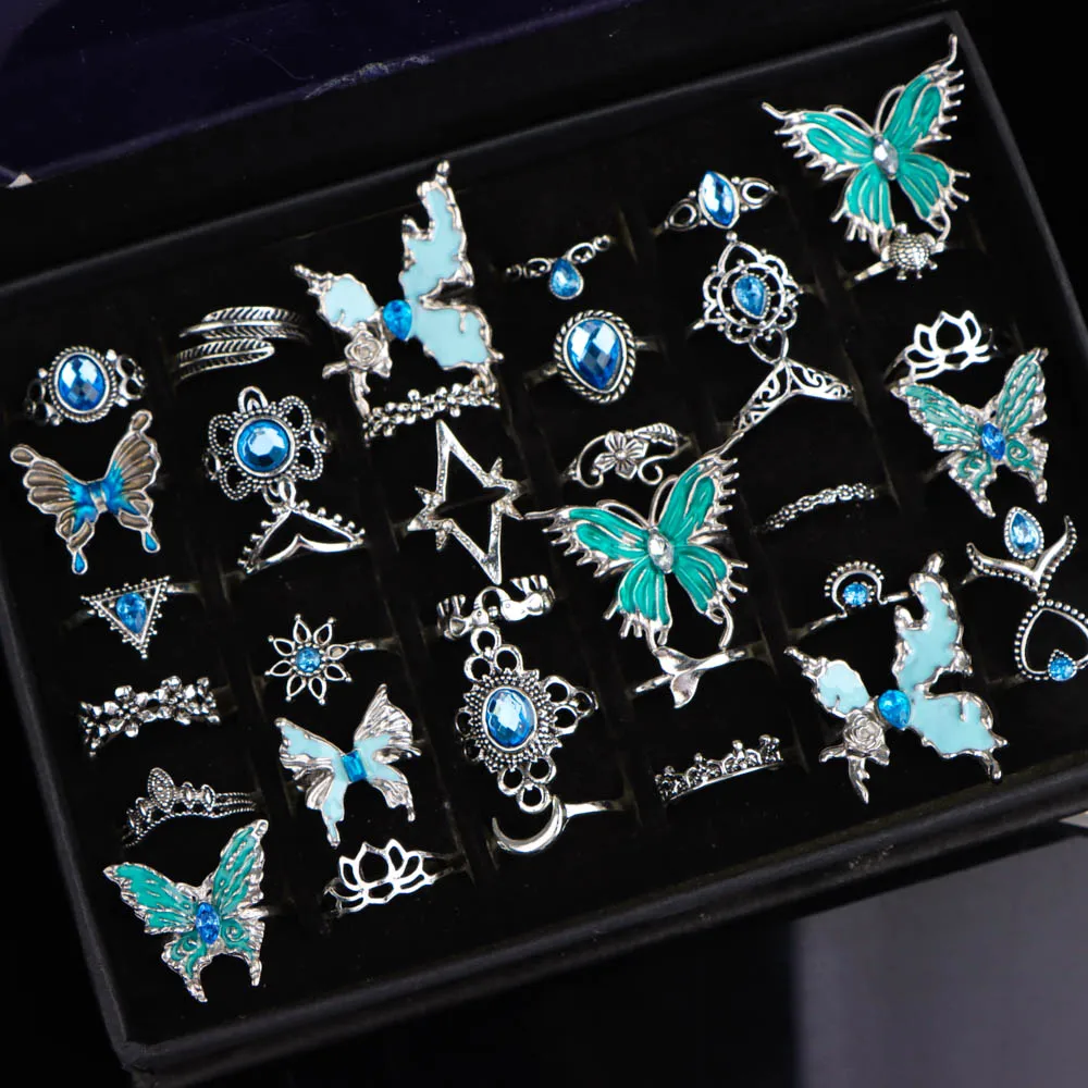 10/20/30 unids/lote nueva moda de lujo exquisito encanto brillante mariposa anillos de dedo para mujeres accesorios de joyería diaria regalos de fiesta