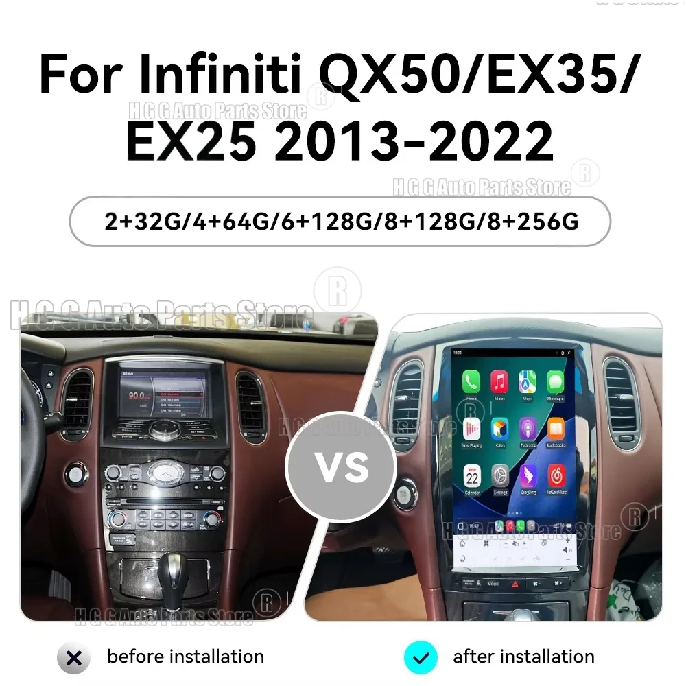 For Infiniti QX50 EX35 EX25 2013~2022 13.8 Inch Multimedia Android 14 Radio GPS Navigation Stereo Receiver HD Screen Head Unit