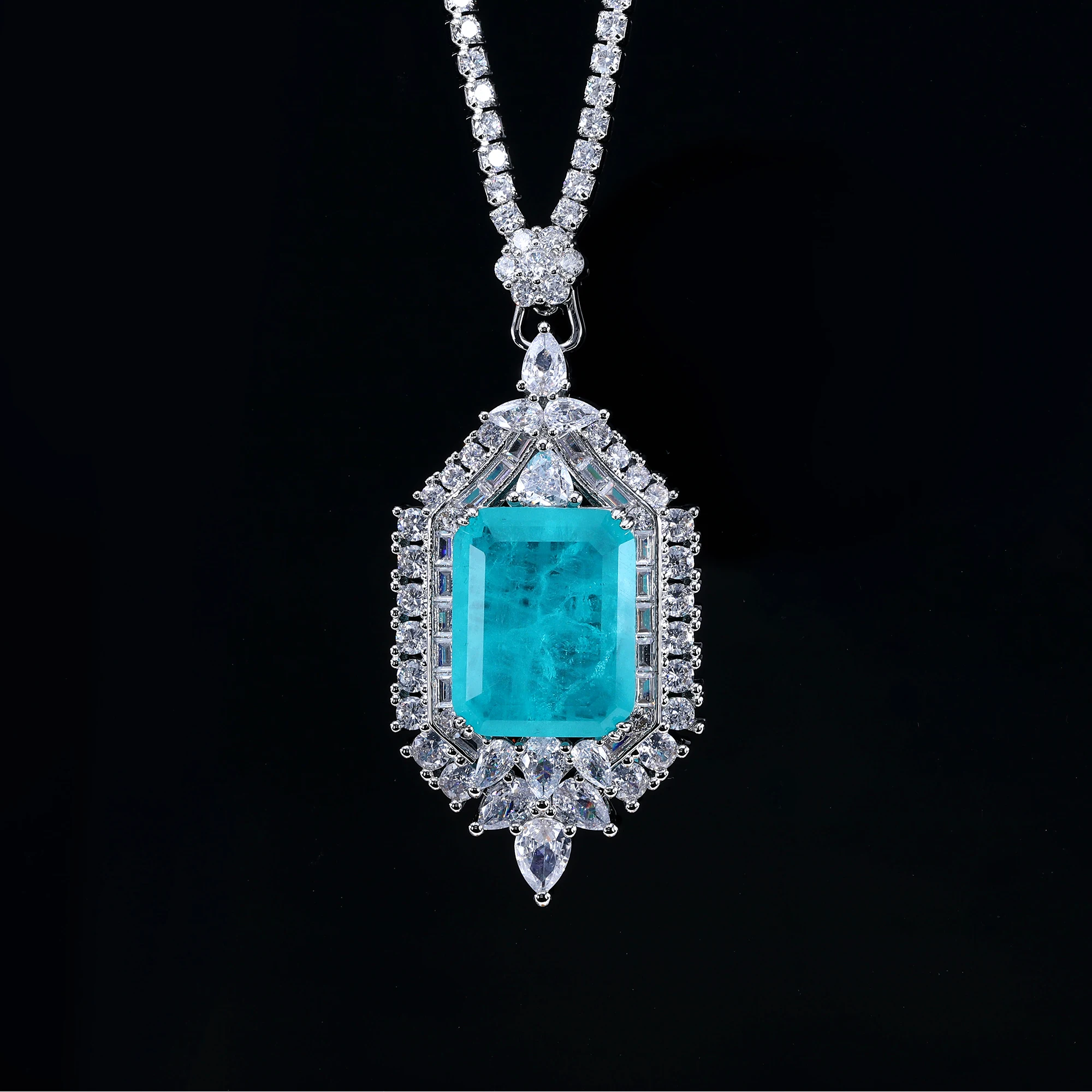 

Квадратный турмалин Параиба, зеленый фьюжн, большой кулон, ожерелье со льдом, циркон, цепочка Teinns, колье, женские свадебные украшения