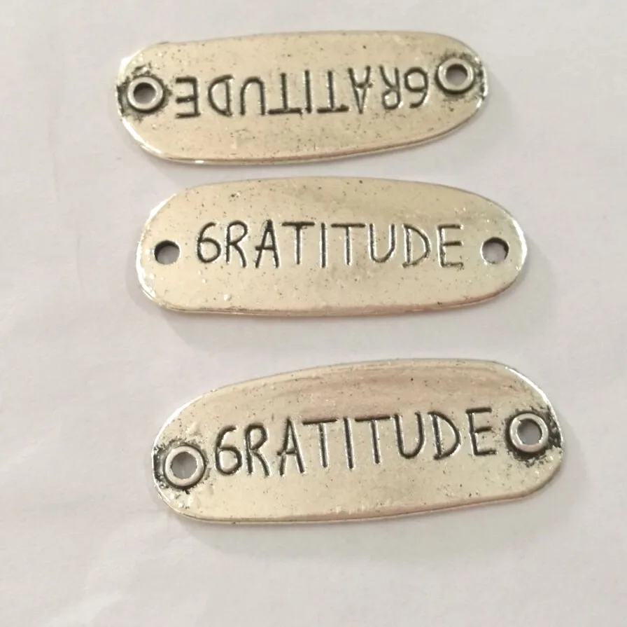 

5pcs 40*15mm Tibetan Silver Color Crafted 2sided Lettering GRATITUDE Bar Connector H0069 Jewelry Making