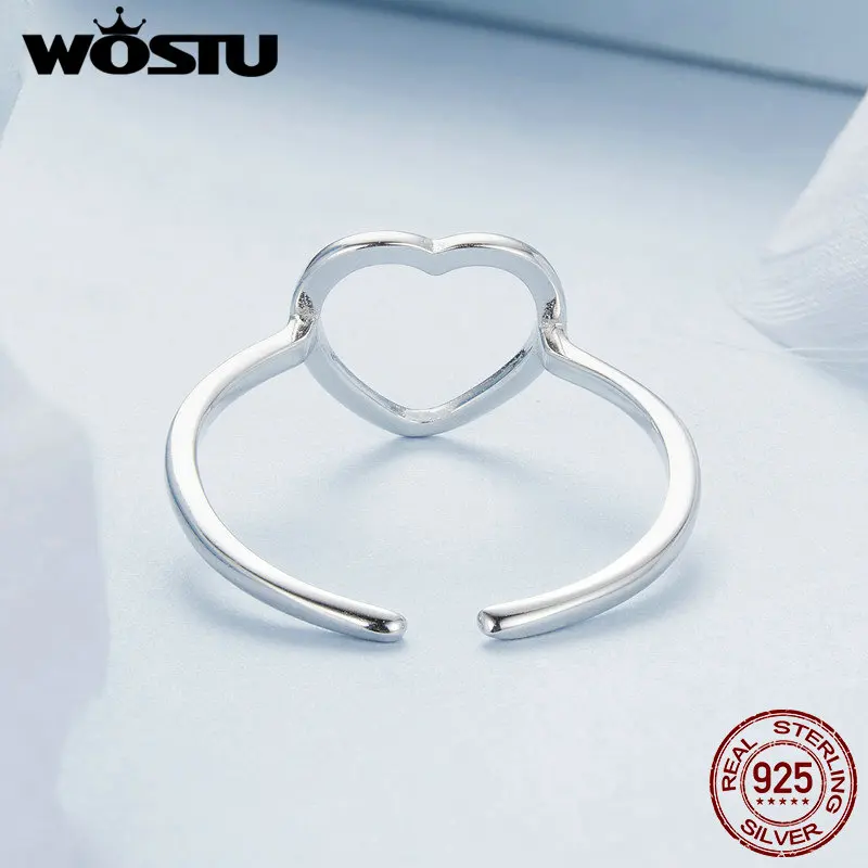 WOSTU Original 925 Sterling Silver Heart Joint Ring 18K Gold Plated Finger Ring For Women Lover Ring Fine Jewelry Dating Gift