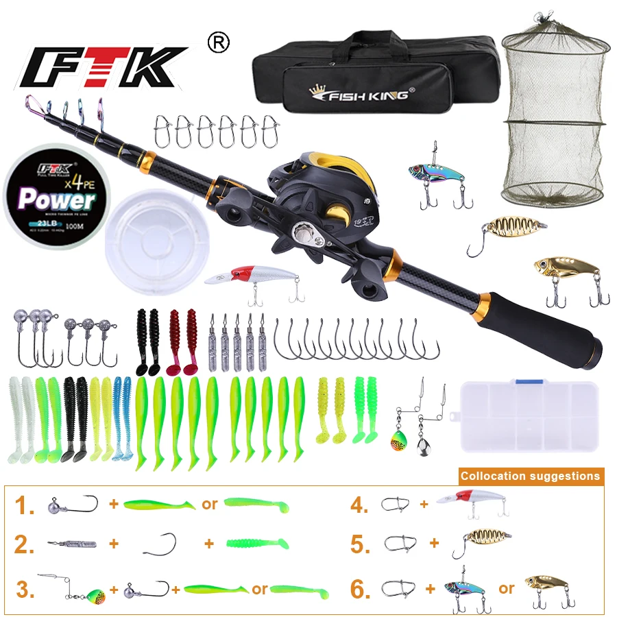 

FTK Combination set with Fishing Rod and Reel Full Kit Carbon Telescopic Fishing Ultralight Rod for Freshwater Bass Fishing Set