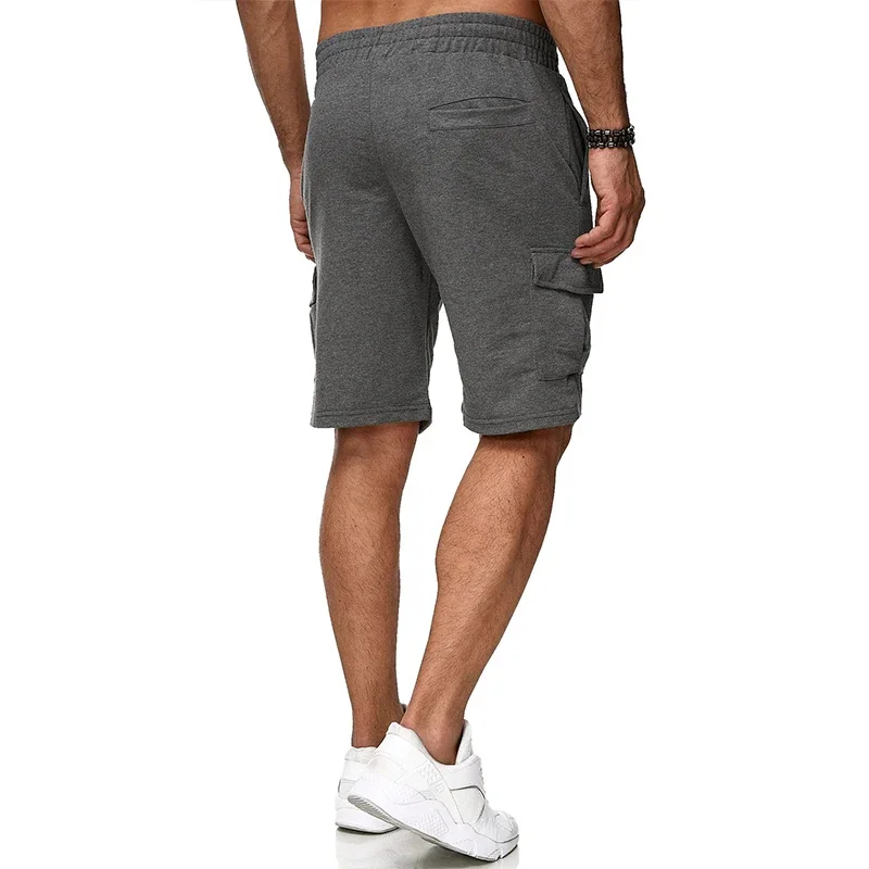 Large Size Daily Men\'s Casual Shorts Multiple Pockets Cargo Pants Gym Running Short Pants Solid Color Print Sports Shorts Men