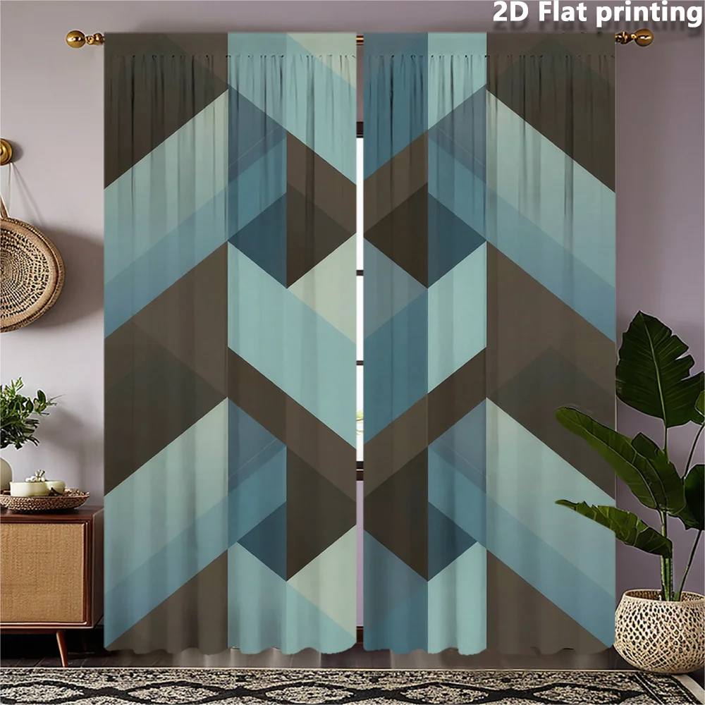 2pc Abstract Geometric Curtain Panels for Living Room Window Modern Decorative Curtains Blue Gray Triangle Print Home Decor Wind