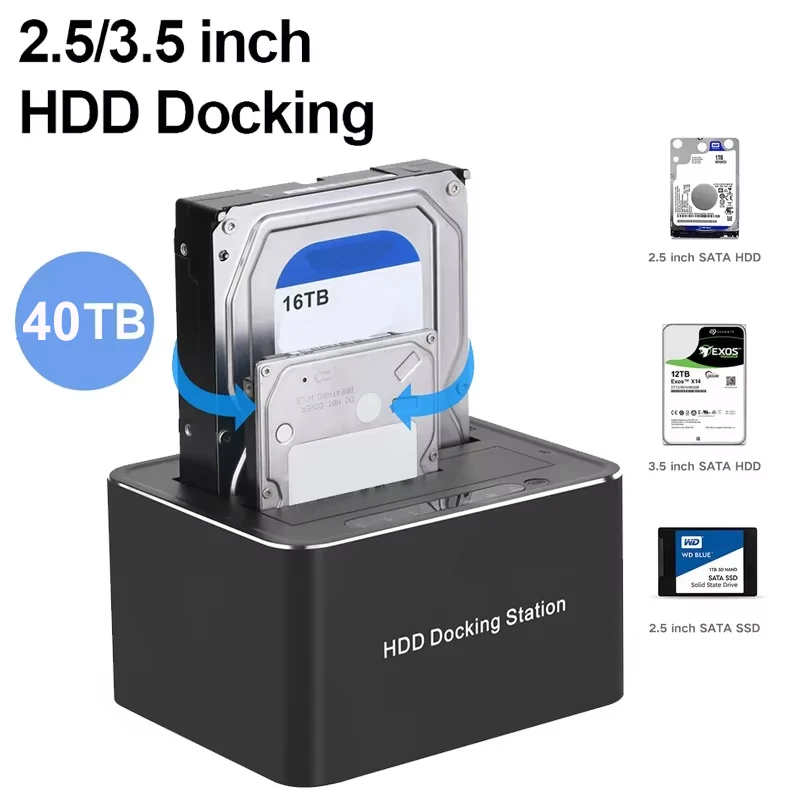 2.5/3.5 Inch HDD Docking Station USB 3.0 to SATA 2.5/3.5 Inch HDD Enclosure 5Gbps Dual-bay External Harddrive for PC Accessories