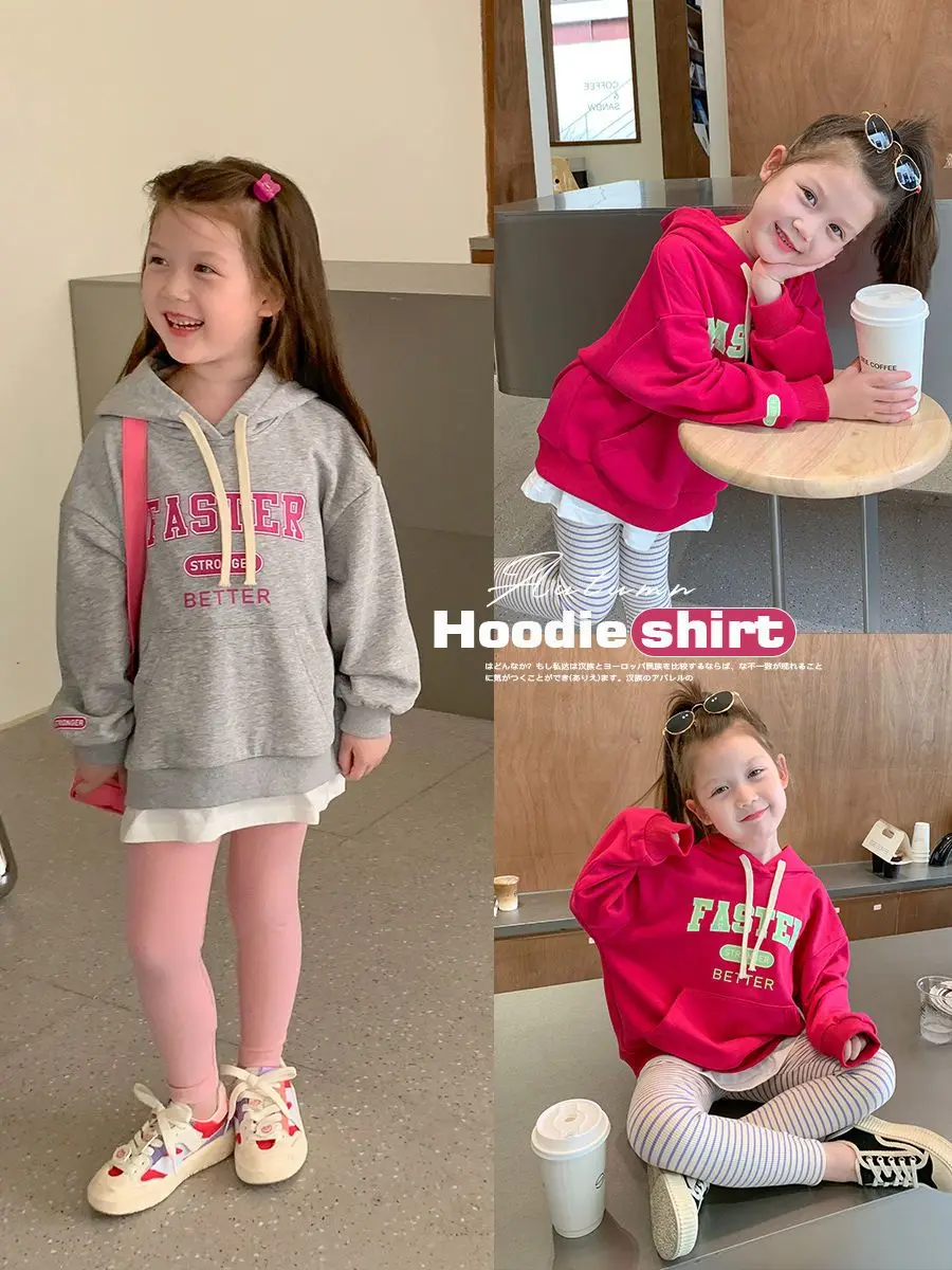 

Autumn Clothes Girl's Hooded Sweatshirt Children's New Fake Two Pieces Pullover Tops Baby Autumn and Winter Coat Clothes