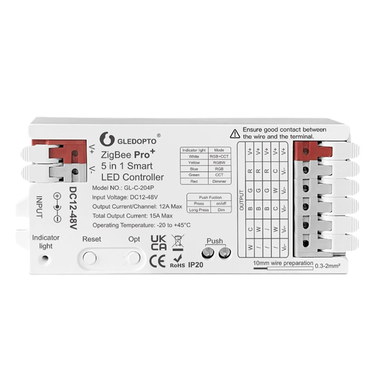 【Offre exclusif!】GLEDOPTO GL-C-204P contrôleur de bande lumineuse cinq-en-un 12-48V large tension Zigbee + 2.4G RF Compatible avec HA