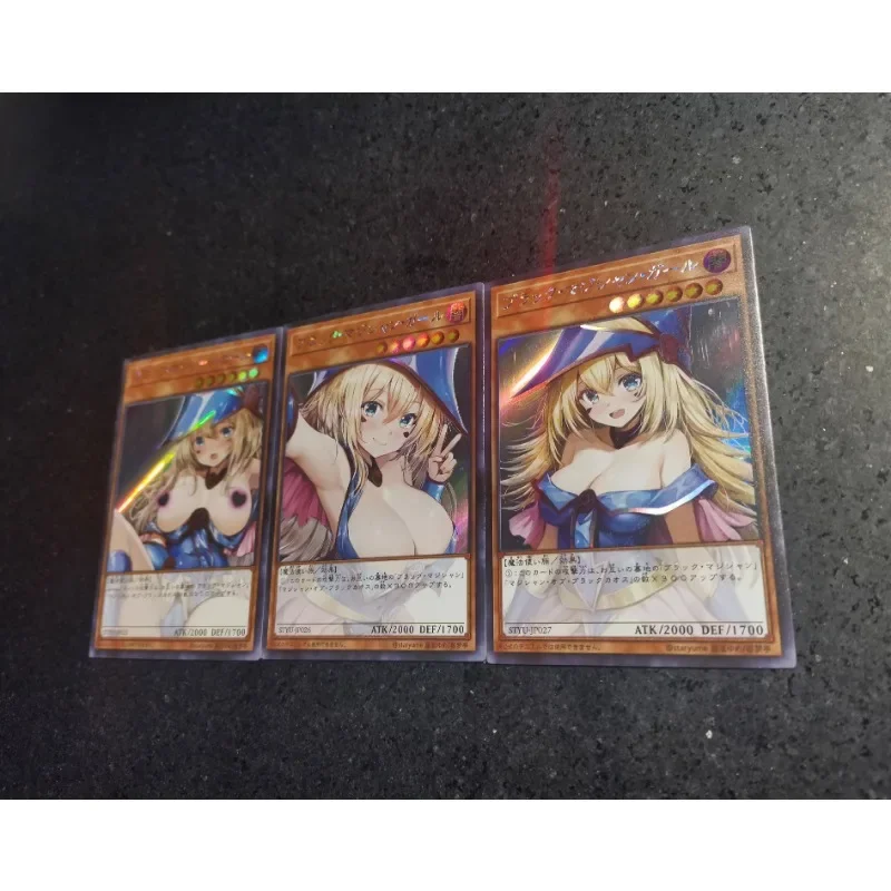 3pcs/set YuGiOh Black Magician Girl Animation Characters Self Made Refraction Flash Card Anime Classics Game Collection Card Toy