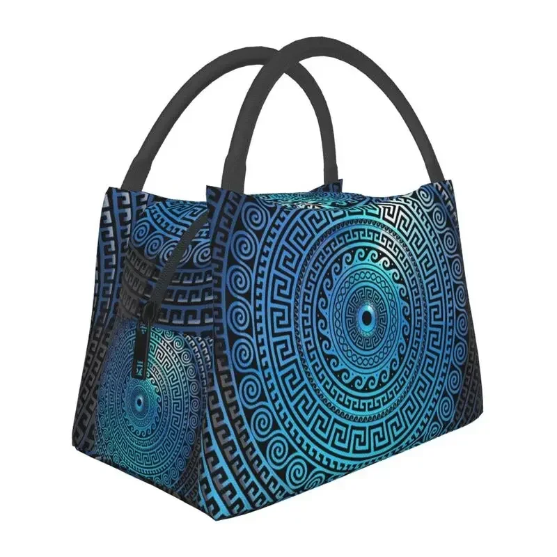 

Mati Evil Eye Glass Sky Blue Meandros Patterns Resuable Lunch Box Multifunction Bohemian Cooler Thermal Food Insulated Lunch Bag