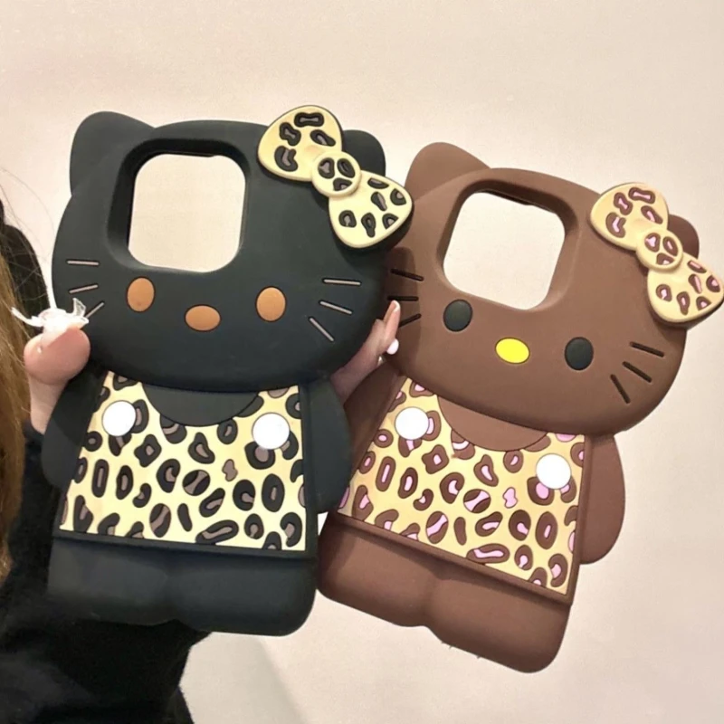 

Cartoon Leopard Print Bow Cute Hello Kitty Phone Case for iPhone 16 Pro Max iPhone 15 Pro 14 Pro Max 13 New Silicone Phone Case
