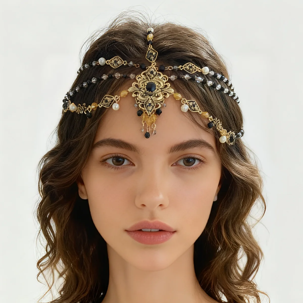 

ZAA Beaded Chains Two Styles of Wearing Vintage Pendant Necklaces for Women Head Neck Jewelry Banquet Party Accessories Gifts