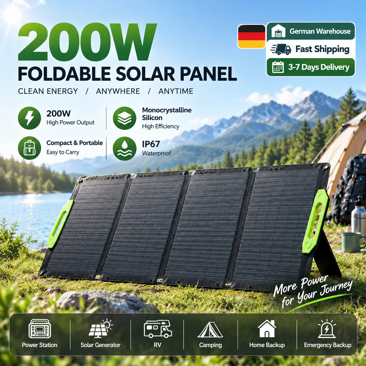 200W Faltbares Tragbares Solarpanel ETFE Monokristallines Solarladegerät für Powerstations Camping Wohnmobil Caravan Outdoor-Notstromversorgung