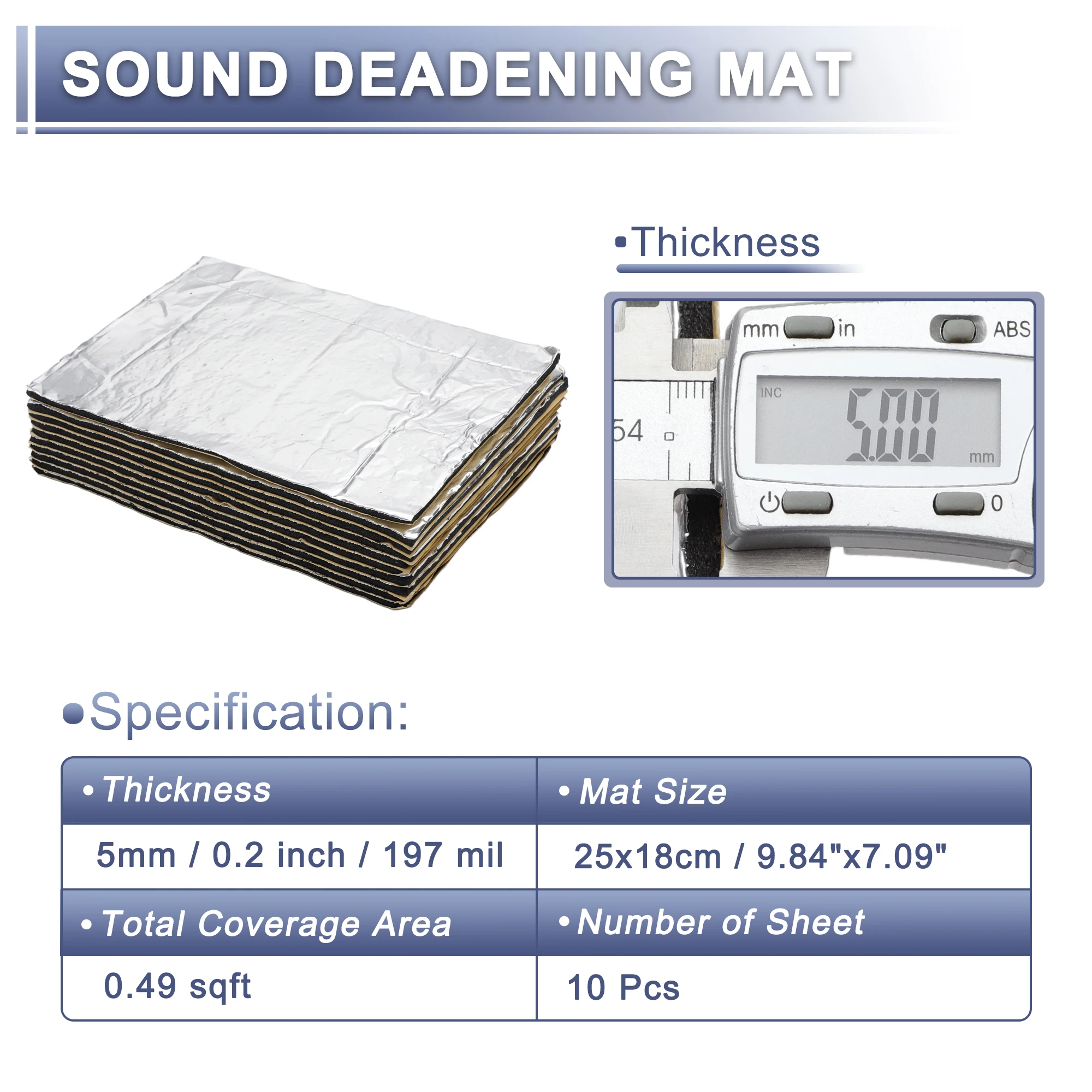 UXCELL 10 Sheet Car Sound Deadening Mat Aluminum Automotive Soundproofing Thermal Insulation Thick 5mm 7mm 10mm 25x18cm