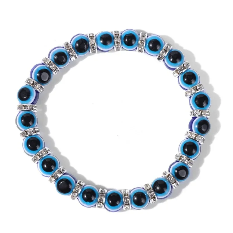 10pc Colorful Turkish Blue Evil Eye 8mm Beads Handmade Elasticity Bracelet for Men Women Yoga Reiki Jewelry
