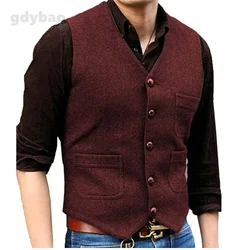 Mens Suit Gilet Bavero Della Maglia con Scollo a V di Lana a Spina di Pesce Casual Business Formale Del Panciotto Della Maglia G