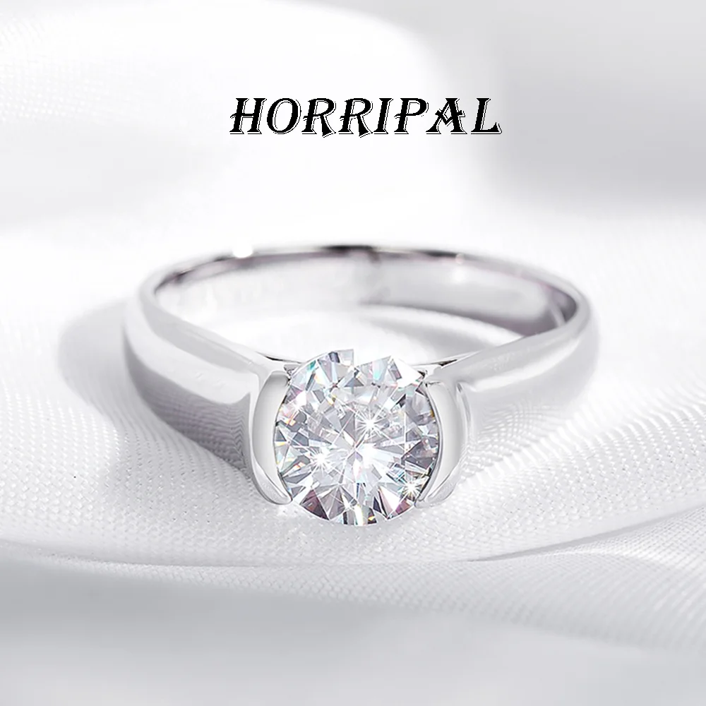 

HORRIPAL D VVS1 Clarity Round Moissanite Ring S925 sterling Silver GRA Certified Lab Grown Diamond Simple Classic Fine Jewelry