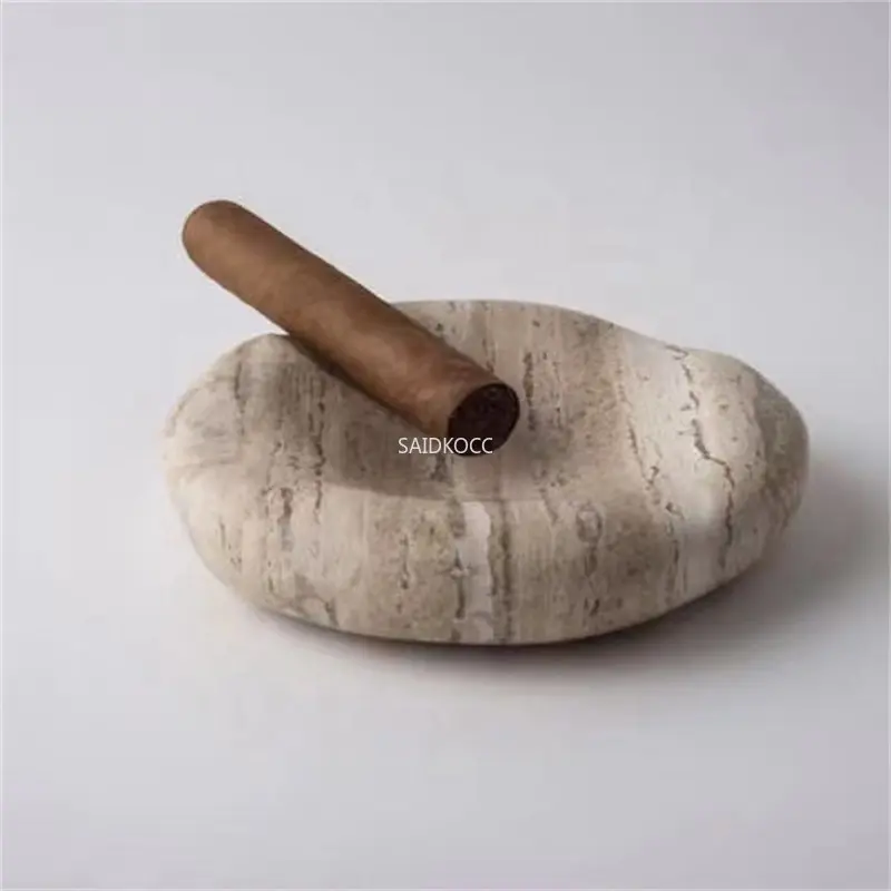 Wholesale 20pcs Customized Pebbles Beige Travertine Marble Ashtray 6''