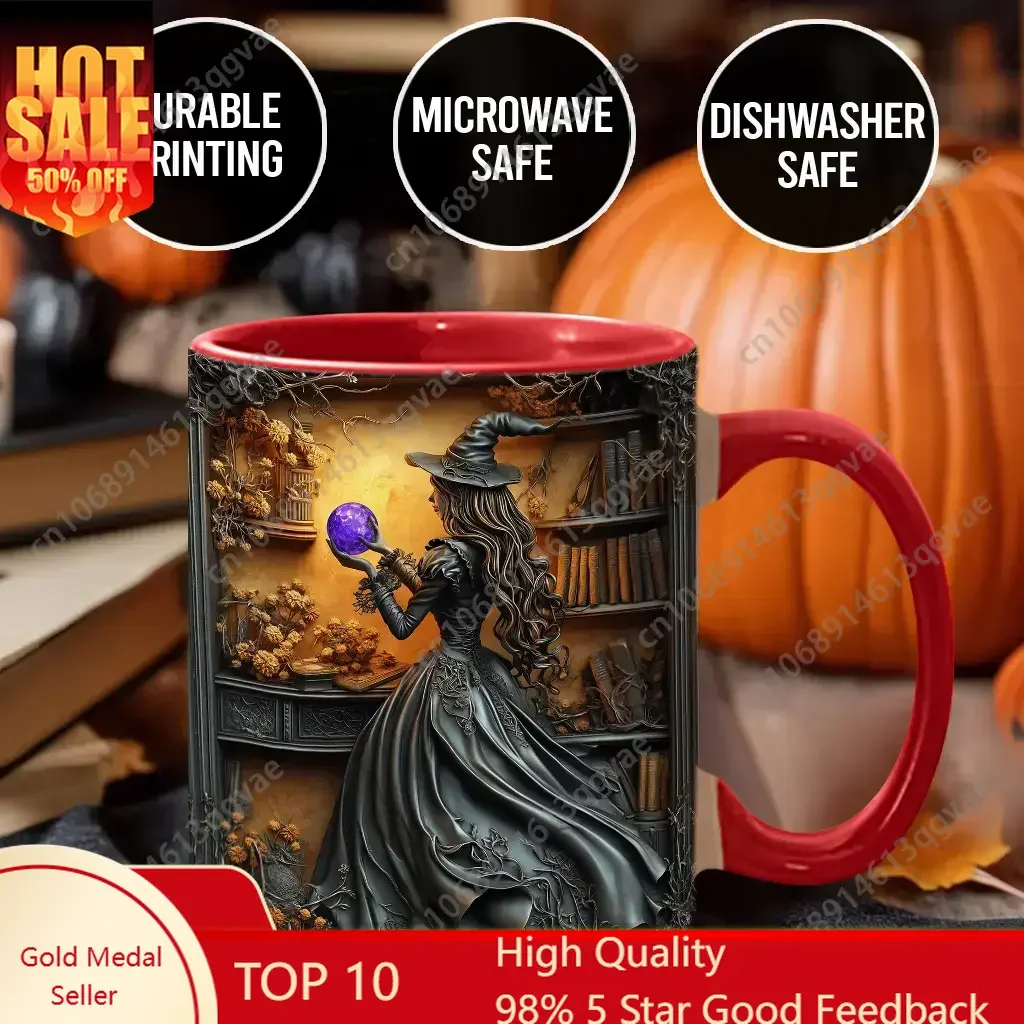 

Beautiful Witch Coffee Mug Spooky Season Halloween Design Witch Print 11 Oz Ceramic Mugs Water Drinking Tee Juice Cups