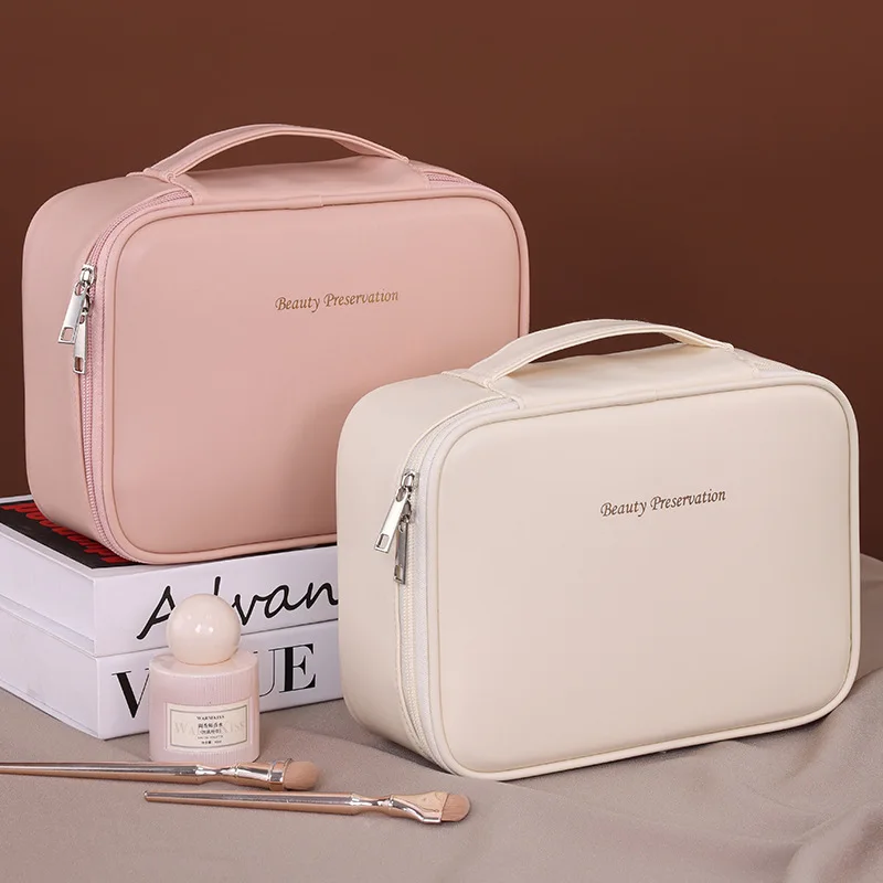 Detachable Brush Board Makeup Bag Large Capacity Waterproof Cosmetic Organizer with Adjustable Dividers