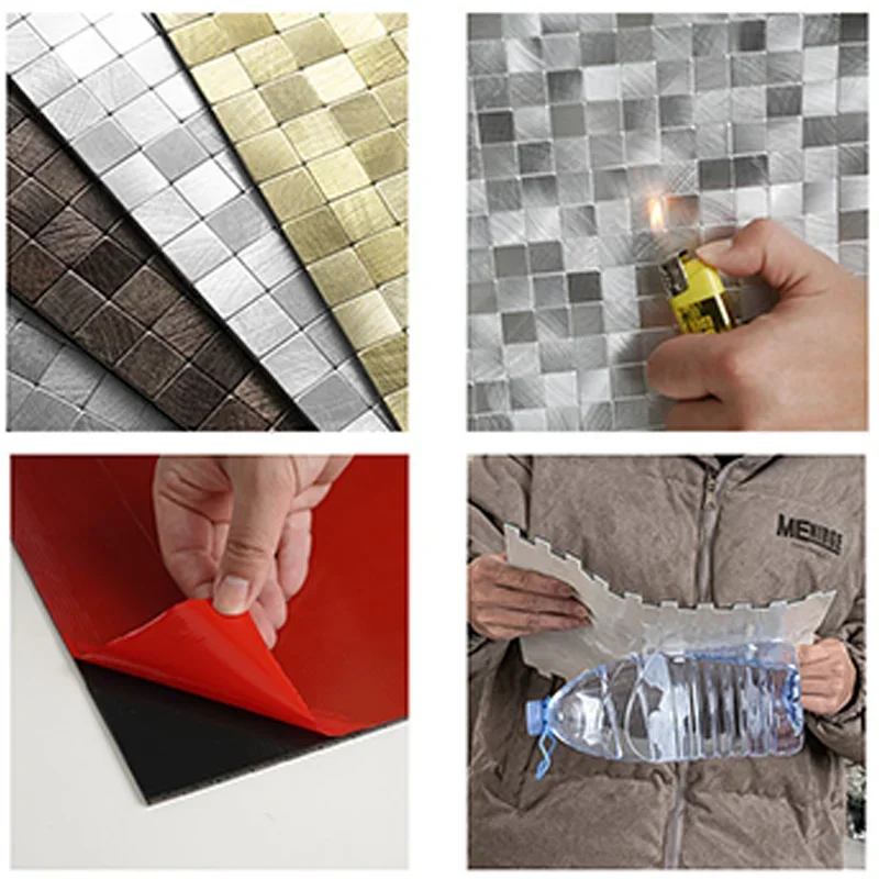 Mosaic Metal Aluminum Plastic Panel Wall Sticker Self-adhesive Peel and stick Abstract Waterproof Kitchen Bathroom Tiles Decors