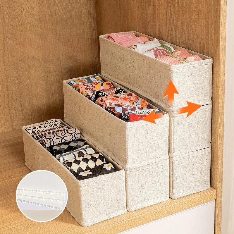 Foldable Stackable Socks Underwear Storage Basket Cotton and Hemp Home Bedroom Fabric Miscellaneous Sorting and Storage Box