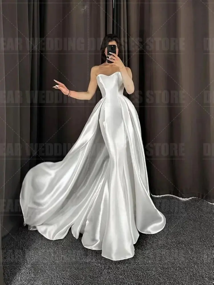 Gorgeous 2 In 1 Wedding Dresses Mermaid Woman's Sexy Sleeveless Satin Formal Elegant Princess Bride Gowns 2024 Vestidos De Novia