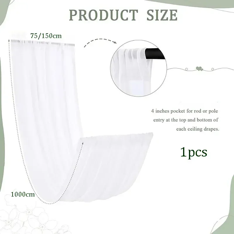 Cortinas de techo blancas de 10M para boda, cortinas de gasa brillantes, cortinas drapeadas para boda, ceremonia al aire libre, decoración de fiesta